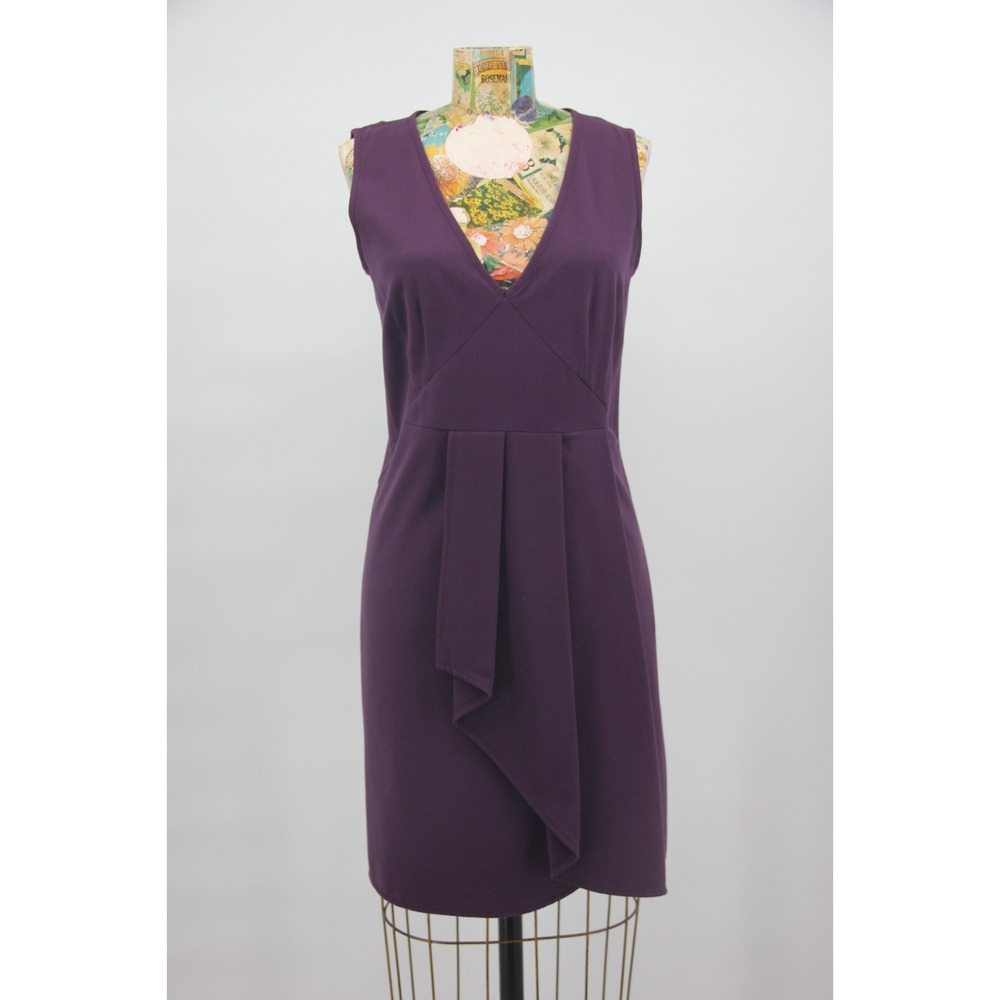 Gap Dark Purple V Neck Pleated Sleeveless Knee Length Sheath Dress Size 2 #1203